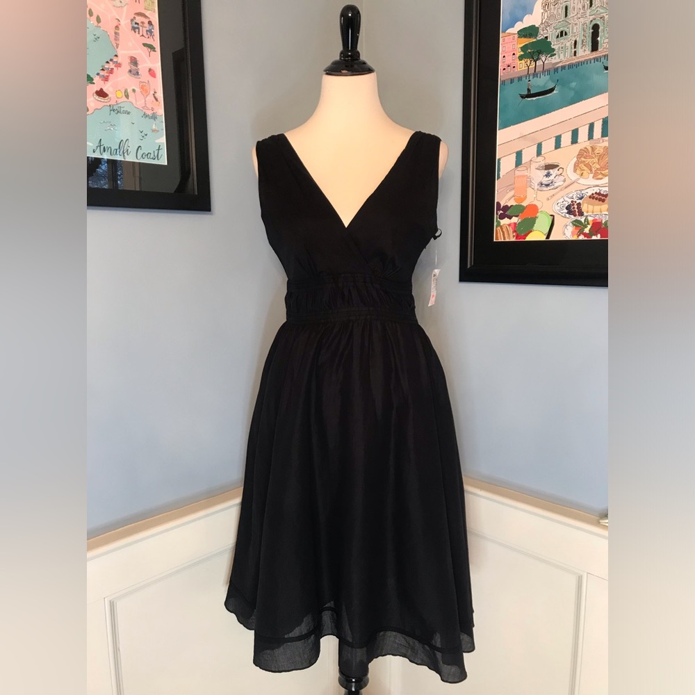 Black Gauzy Cotton Fit and Flare Midi Dress Sz 4
